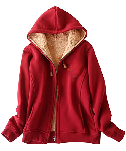 Womens Warm Fleece Sherpa Lined Full-Zip Hooded Jacket