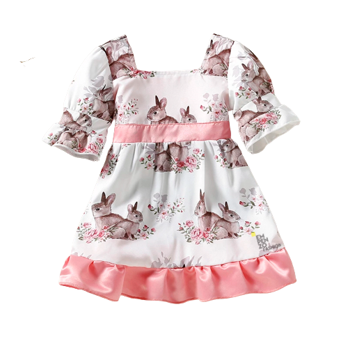 Kid's Baby Girls Dress Floral Puff Short Sleeve